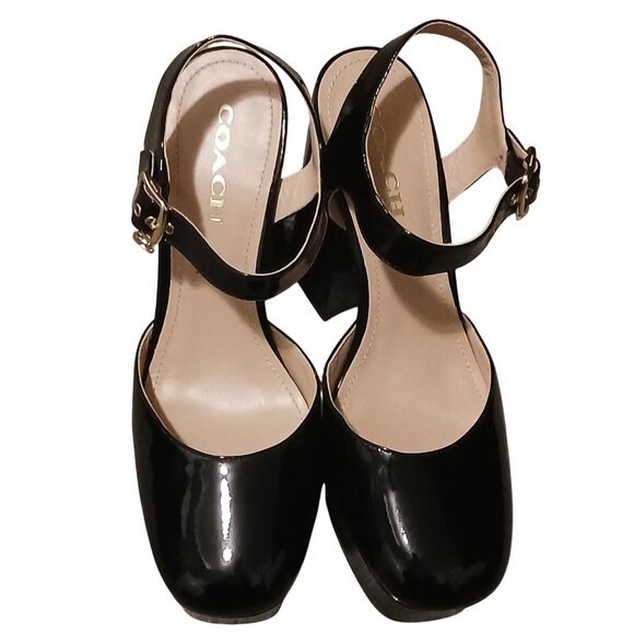 Coach Glossy Black Platform Sandals - Picture 6 of 15